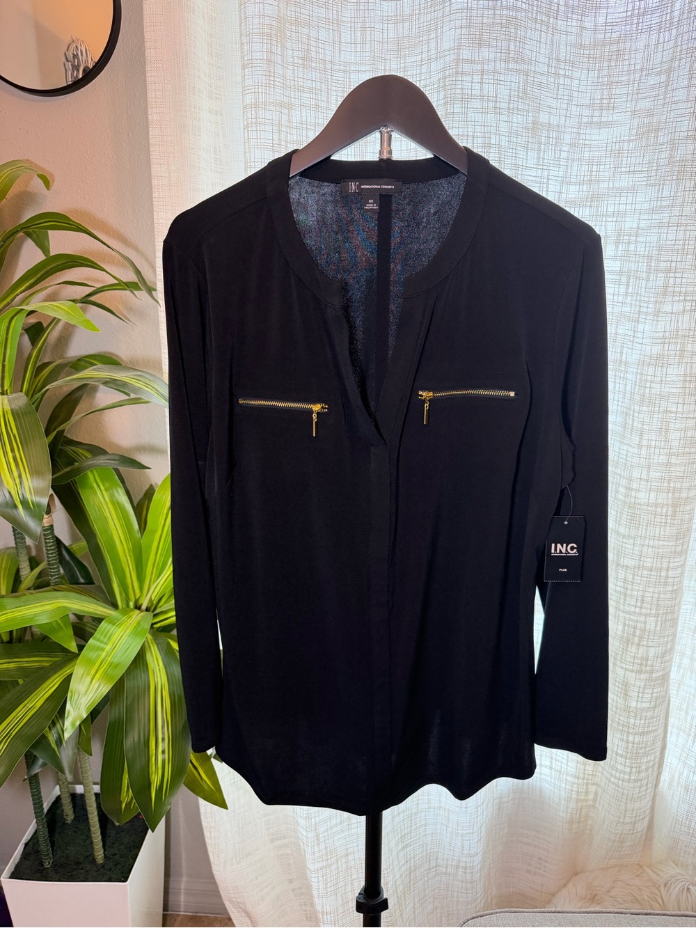 INC International Concepts Black long sleeve top